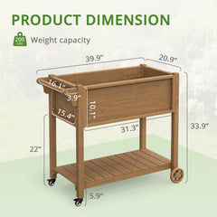 LUE BONA Raised Garden Beds Outdoor, 40 x 21 x 34 in, Raised Garden Bed with Wheels Lockable & Handlebar, Raised Garden Bed with Legs for Backyard, Weather Resistant, Teak Color-Oil Printed