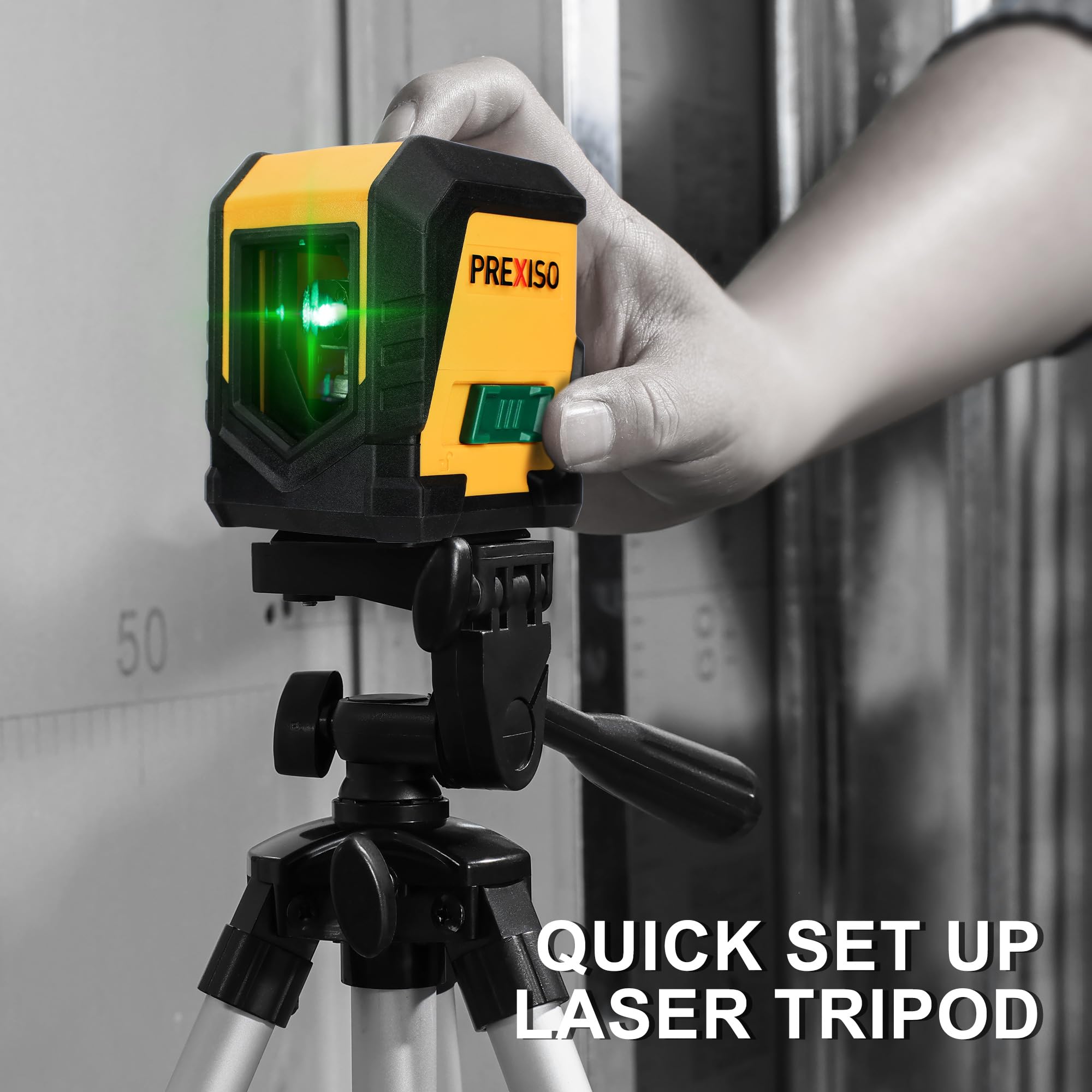 PREXISO Laser Level with Tripod, 65Ft Self Leveling Cross Line Laser Level, Green Line leveler Tool for Hanging Pictures, Home Renovation with LED Indicator & 2 AA Batteries (26 inch Tripod)