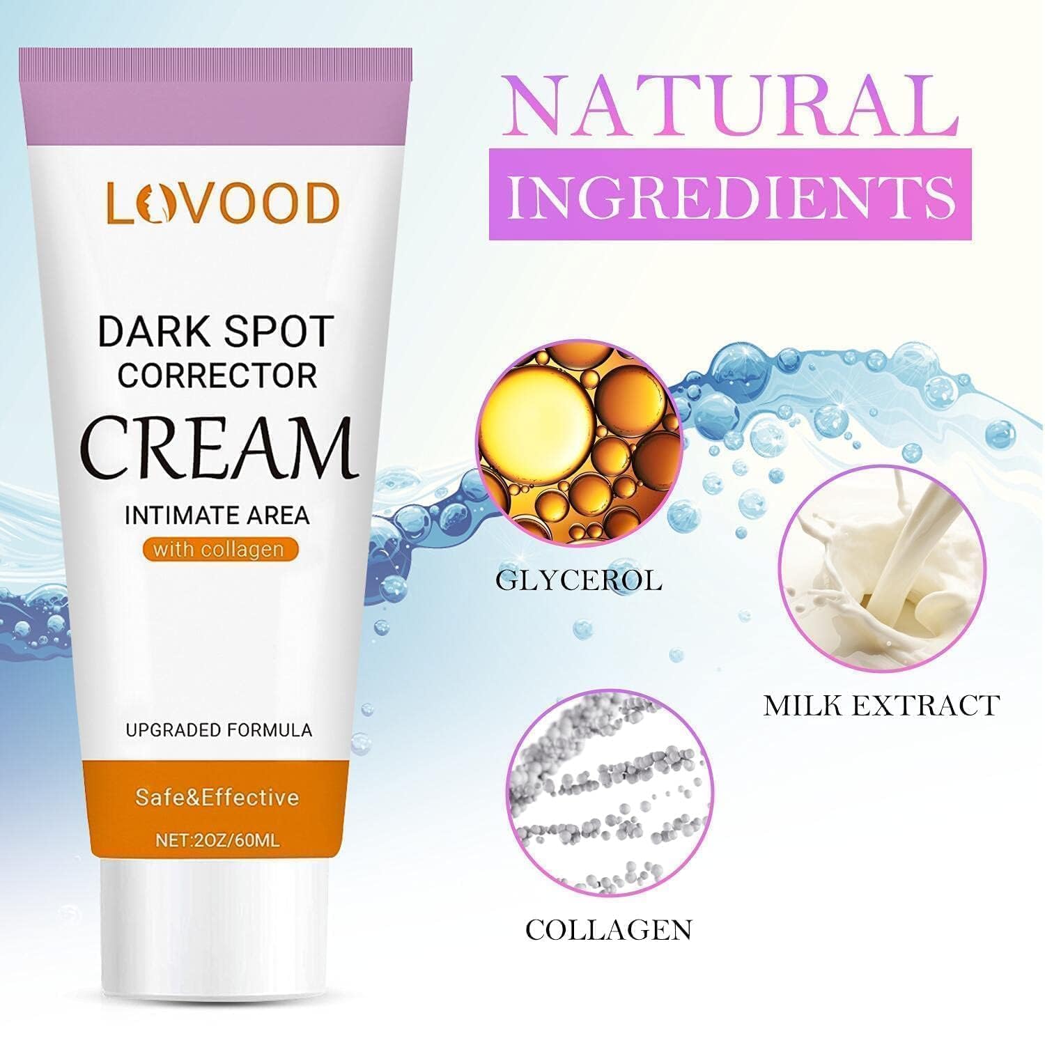 LOVOOD Dark Spot Corrector Cream - Underarm, Neck, Armpit, Knees, Elbows, Private Areas, Intimate Areas - Upgraded Formula, Instant Result 2 fl.oz