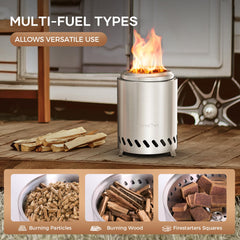 DodomeTrek Tabletop Fire Pit-7.1'' Smokeless Firepits with Carry Bag, Mini Outdoor Fire Pit with Stand, Portable Camping Firepit Stove for Patio | Fueled by Pellets or Wood | Silver Stainless Steel