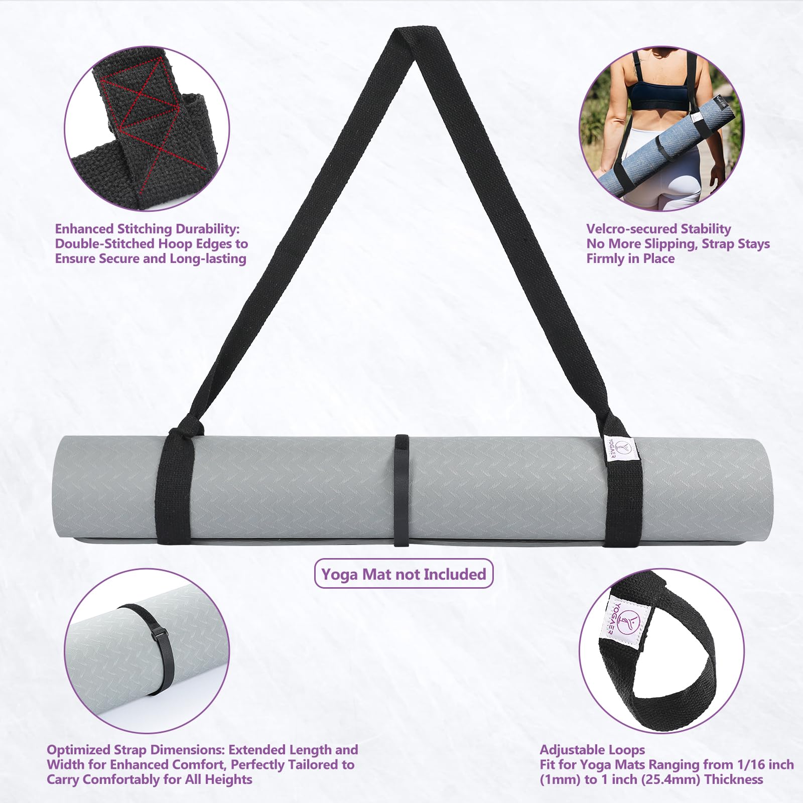 YOGAER Yoga Mat Carrier Strap, Adjustable Thick Straps Sling for Carrying Large Mats, Stretching Band