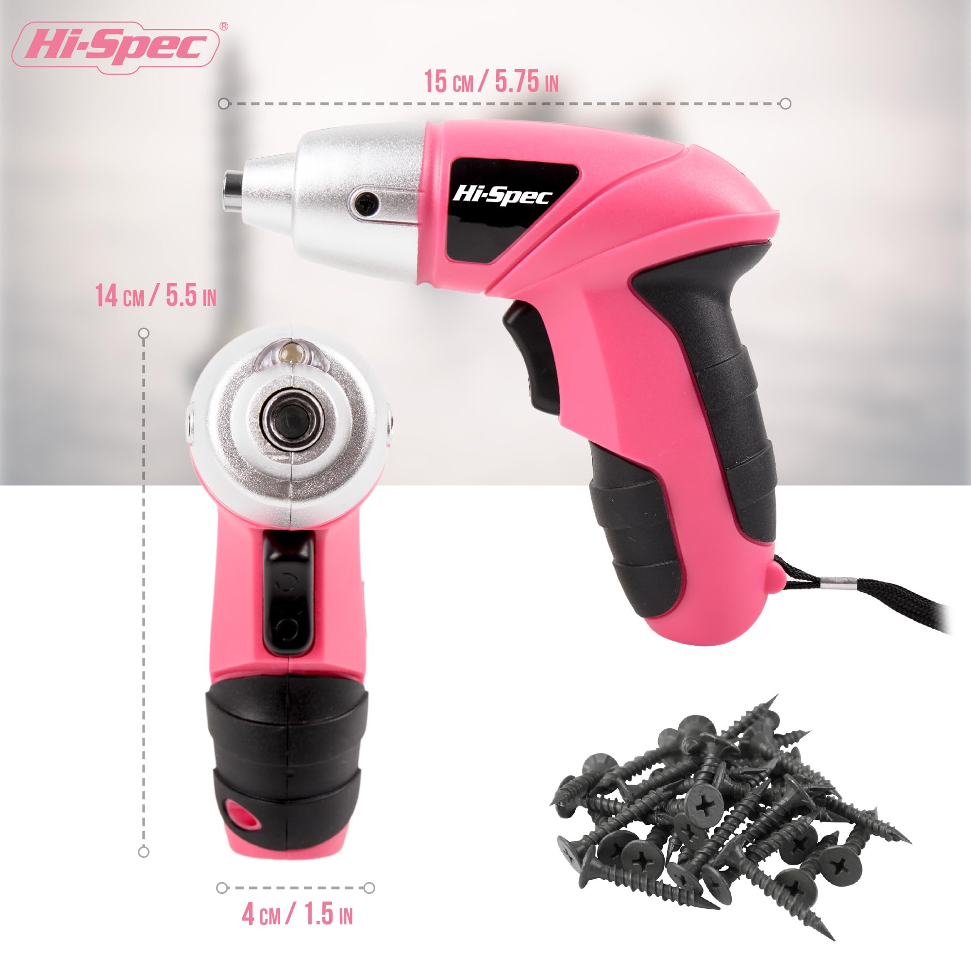 Hi-Spec Electric Screwdriver 27pc 3.6V Pink USB Small Power Screwdriver Set. Cordless Screwdriver & Rechargeable Screwdriver with Driver Bit Set