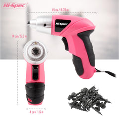 Hi-Spec Electric Screwdriver 27pc 3.6V Pink USB Small Power Screwdriver Set. Cordless Screwdriver & Rechargeable Screwdriver with Driver Bit Set
