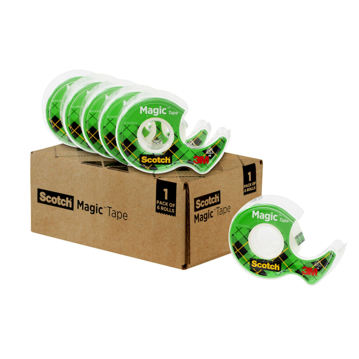 Scotch Magic Tape, Invisible, Repair Christmas Cards and Use as Holiday Gift Wrap Supplies for Christmas, 6 Tape Rolls With Dispensers