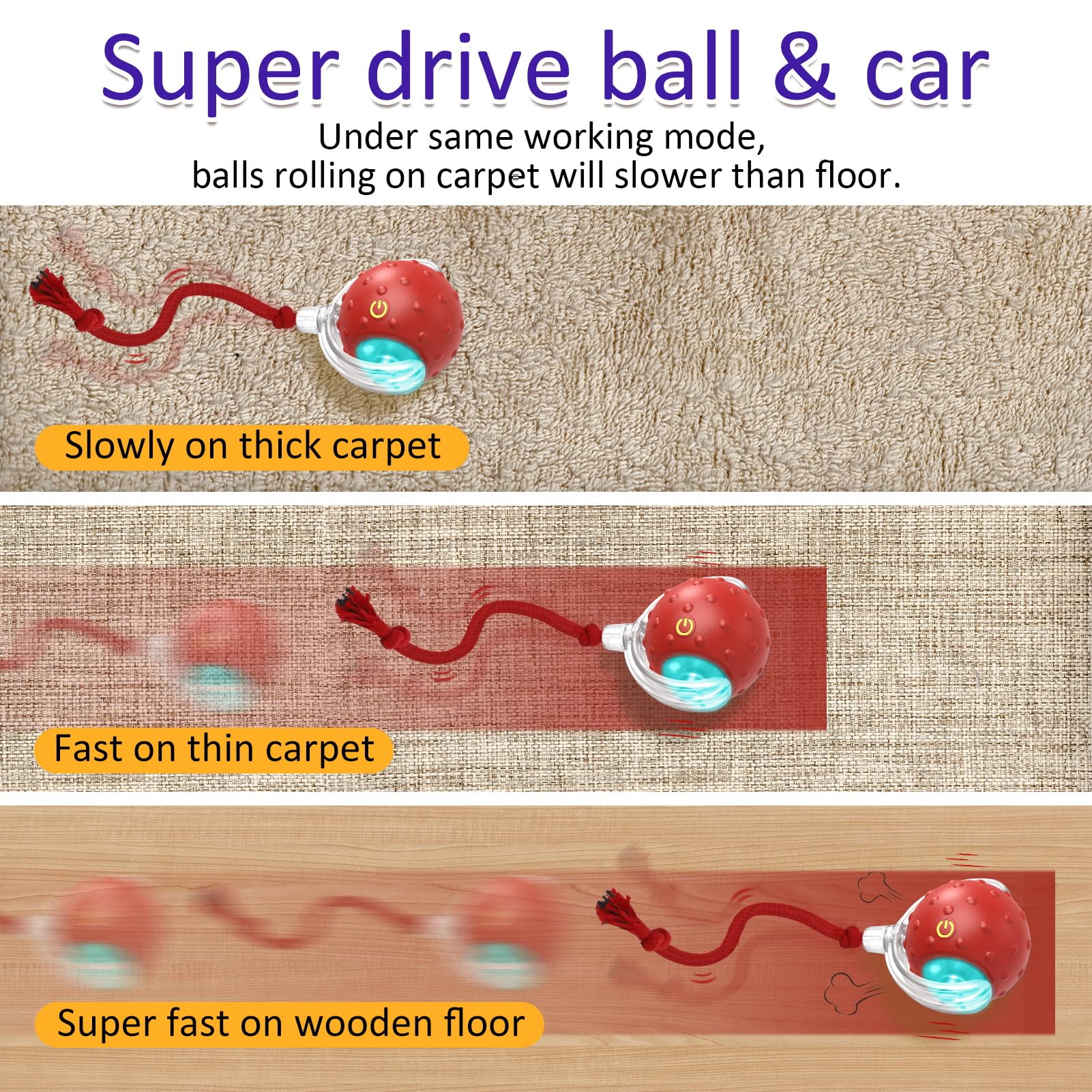 Giociv Interactive Cat Toys Ball for Indoor Cats Fast Rolling on Carpet, Chirping & Motion Activate Cat Toys (Red)