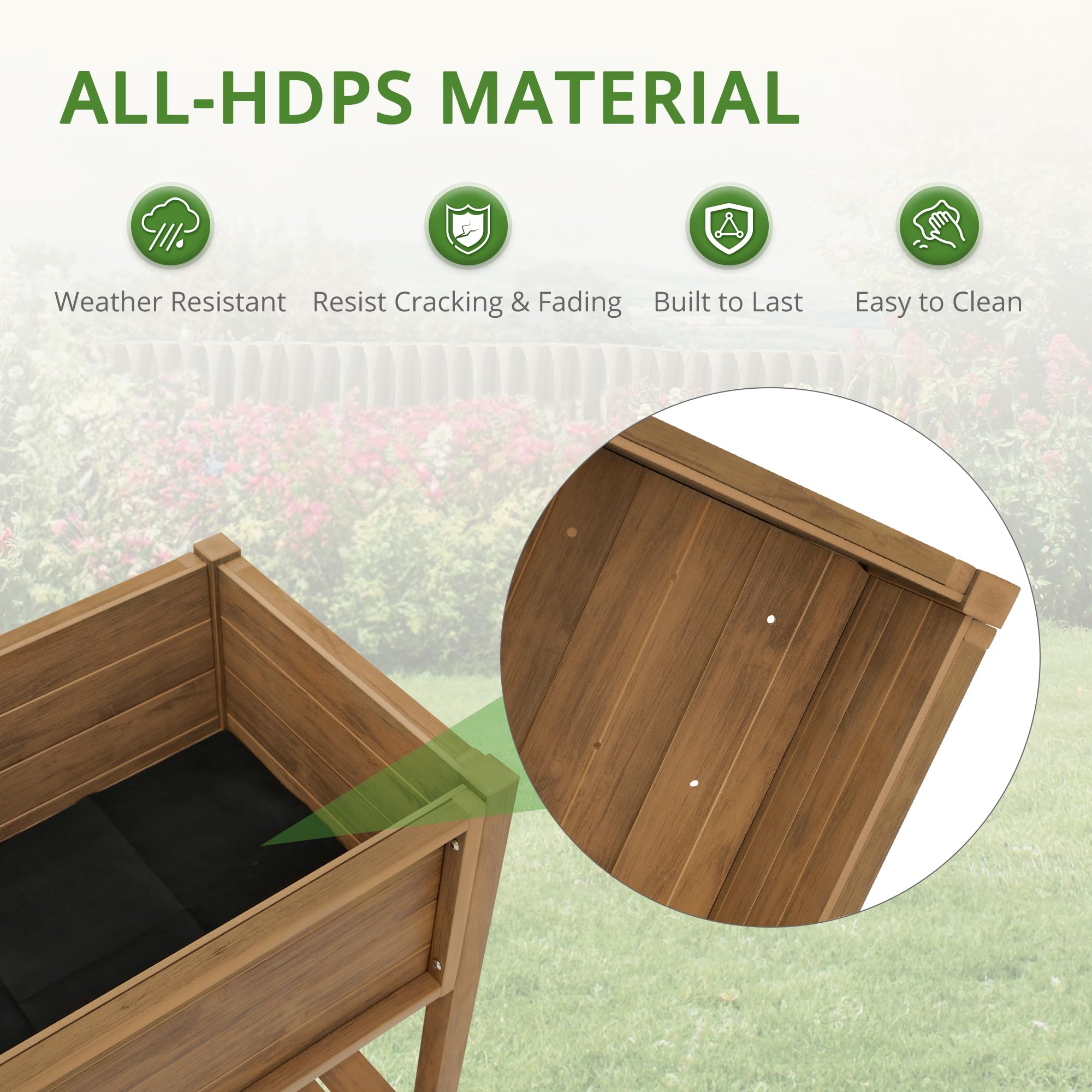 LUE BONA Raised Garden Beds Outdoor, 40 x 21 x 34 in, Raised Garden Bed with Wheels Lockable & Handlebar, Raised Garden Bed with Legs for Backyard, Weather Resistant, Teak Color-Oil Printed