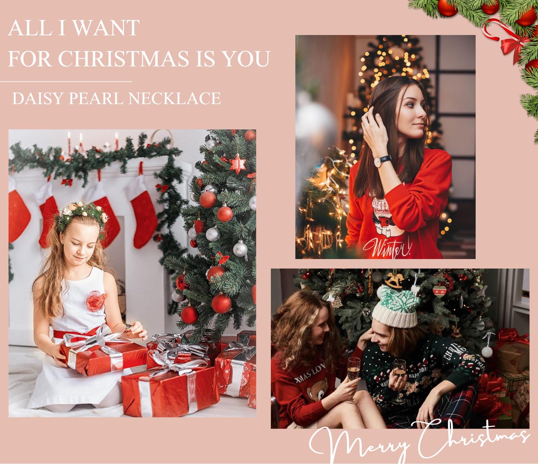 SmileBelle Daisy Pearl Necklace, Dainty Pearl Choker Necklace for Women as Flower Necklace, 14K Gold Plated Stainless Steel Gold Necklaces as Christmas Stocking Stuffers for Girls Daisy Costume Gift
