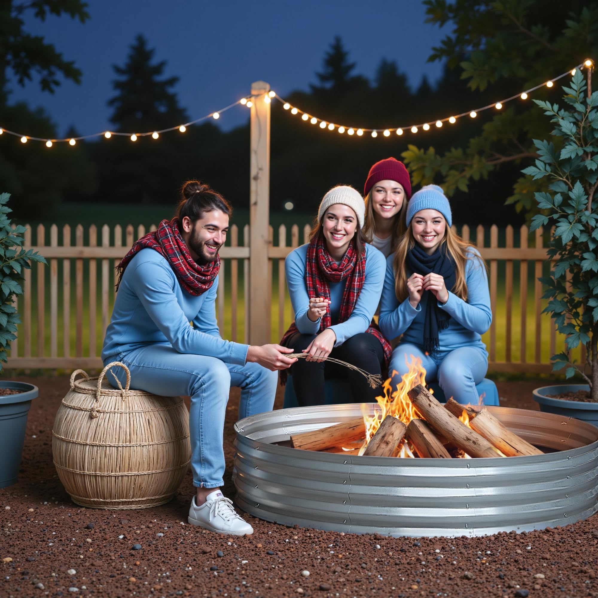 Flamaker 60 Inch Fire Pit Ring for Outside Wood Burning Smokeless Patio Round Galvanized Fire Pits Metal Fordable Outdoor Fireplaces for Camping, Backyard, Bonfire