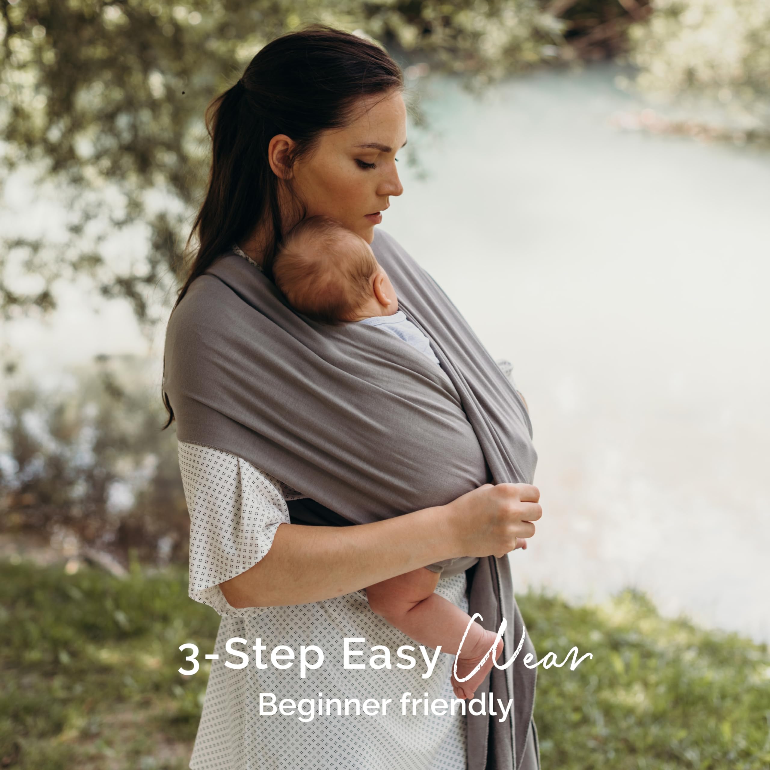 Boba Baby Wrap Carrier - Original Baby Carrier Wrap, Baby Sling for Newborns - Baby Wearing Essentials - Hands-Free Newborn Wrap Swaddle Holder, Newborn to Toddler Infant Baby Sling, 7-35 lbs (Grey)
