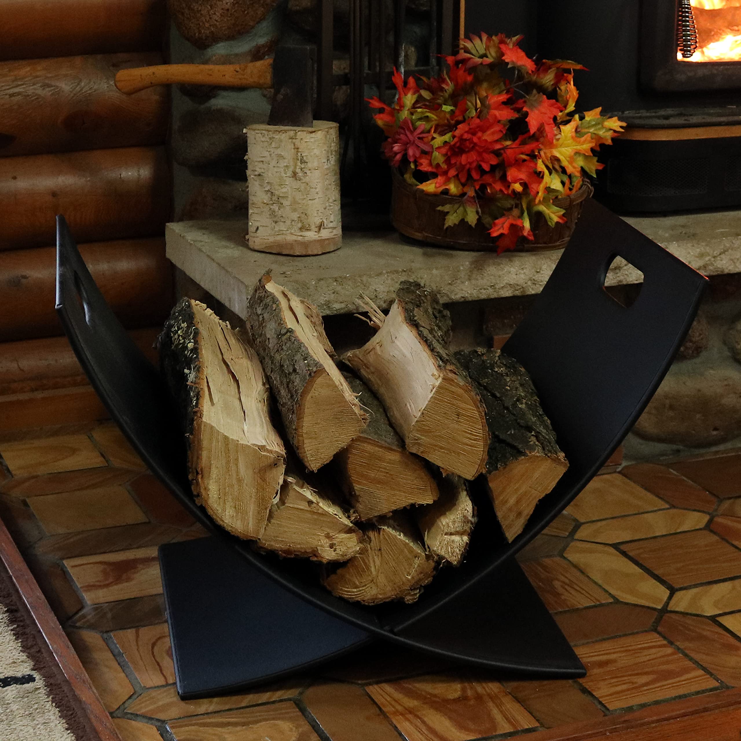 Sunnydaze 30-Inch Outdoor Firewood Log Rack - Heavy-Duty Black Powder Coated Steel Construction
