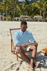 COOFANDY Men's T-Shirts Henley Shirts Summer Long Sleeve Beach Shirts Plain Casual Hippie Breathable Shirts Blue