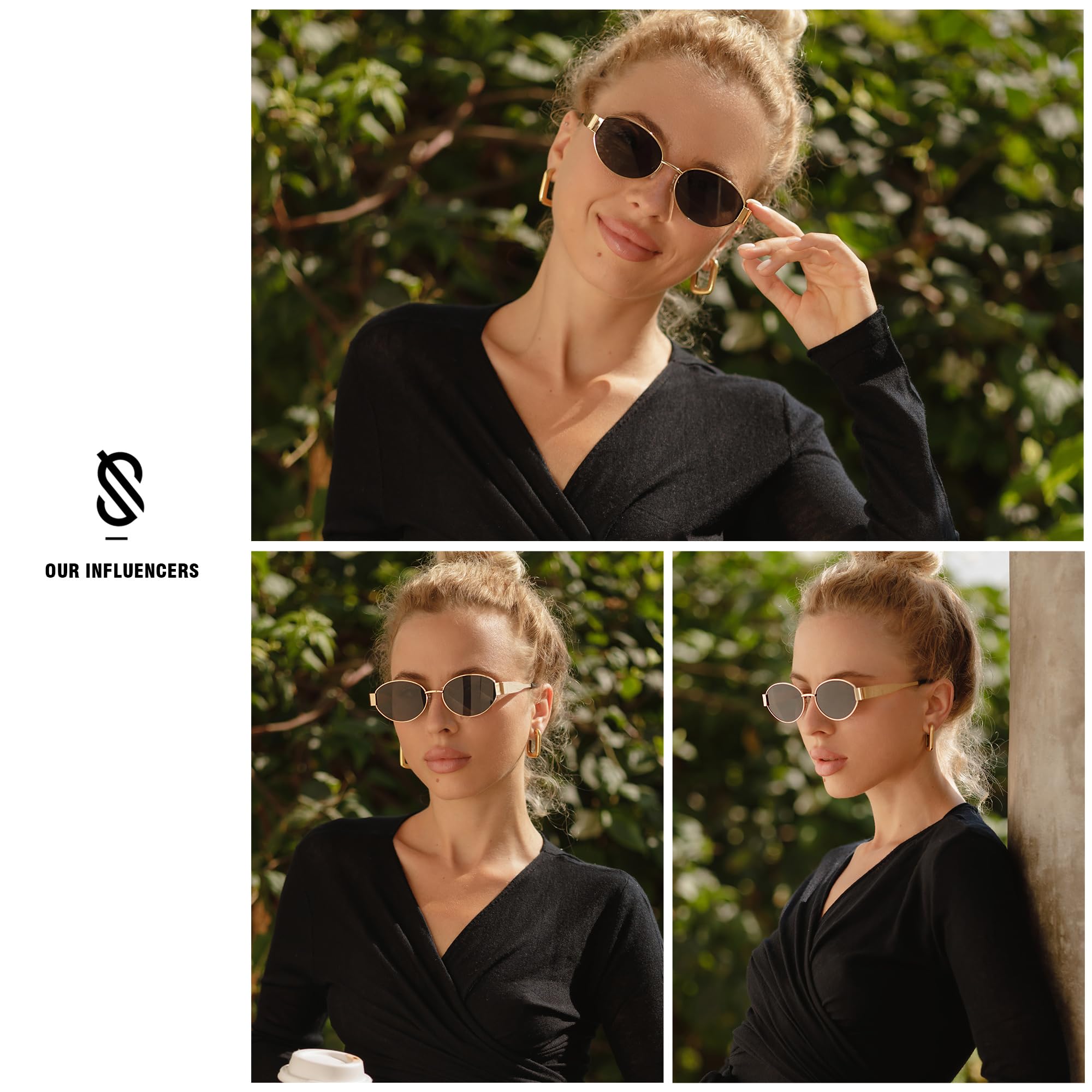 SOJOS Retro Oval Sunglasses for Women Trendy Sun Glasses Classic Shades UV400 Protection SJ1217 Gold/Grey Lens
