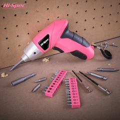 Hi-Spec Electric Screwdriver 27pc 3.6V Pink USB Small Power Screwdriver Set. Cordless Screwdriver & Rechargeable Screwdriver with Driver Bit Set