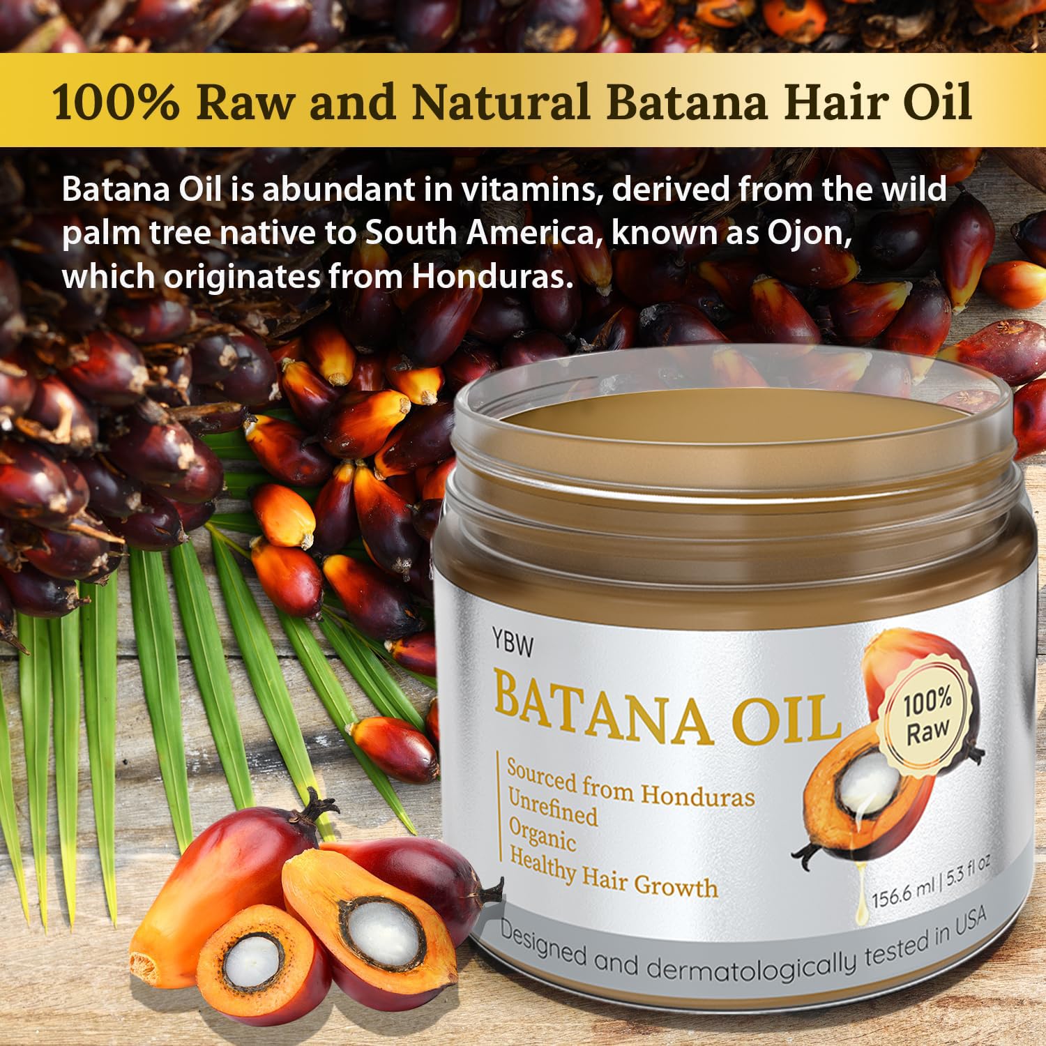 Dr. Sebi 100% Natural, Unrefined and Organic Batana Oil from Honduras for Hair Growth - Enhances Hair Thickness, Prevents Loss for Men & Women