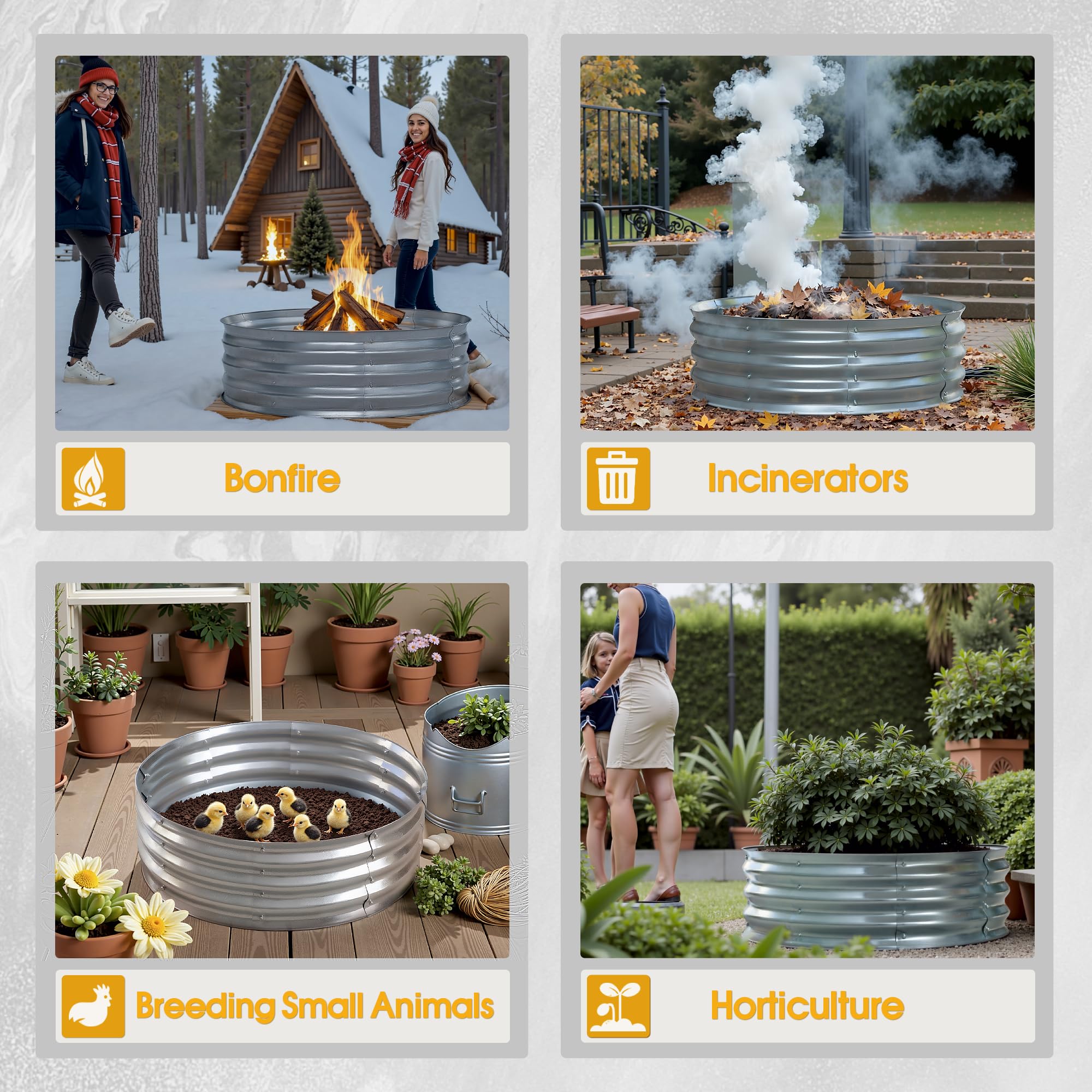 Flamaker 60 Inch Fire Pit Ring for Outside Wood Burning Smokeless Patio Round Galvanized Fire Pits Metal Fordable Outdoor Fireplaces for Camping, Backyard, Bonfire