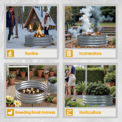 Flamaker 60 Inch Fire Pit Ring for Outside Wood Burning Smokeless Patio Round Galvanized Fire Pits Metal Fordable Outdoor Fireplaces for Camping, Backyard, Bonfire