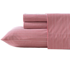 Nautica - Twin Sheet Set, Lightweight & Breathable Cotton Percale Bedding Set with Matching Sham(s), Crisp & Cool Bedding Essentials, Oeko-Tex Certified (Penny Pinstripe Red, Twin)