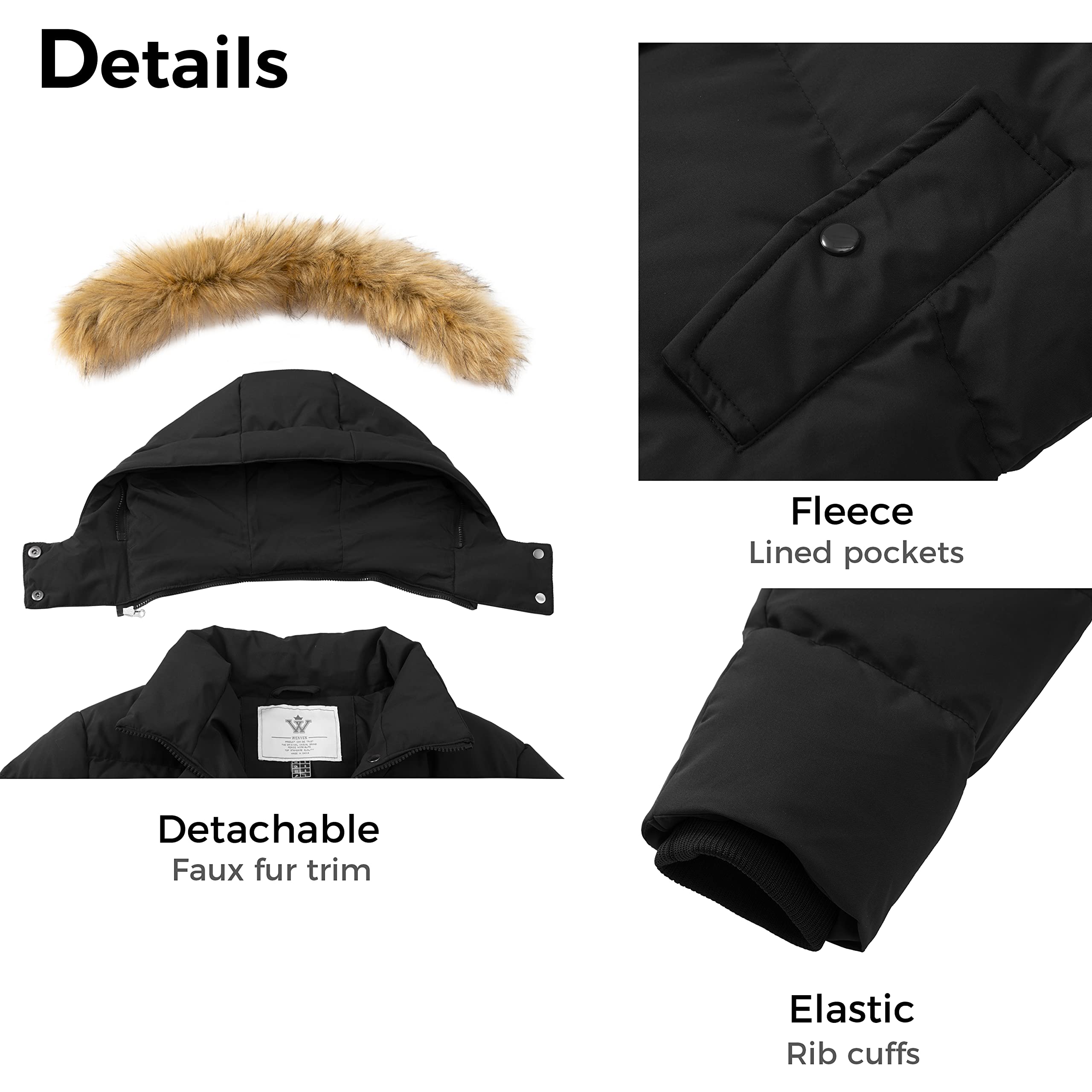 WenVen Women's Bulky Winter Thicken Jacket with Fur Trim Hood (Black,M)