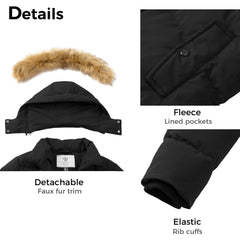 WenVen Women's Bulky Winter Thicken Jacket with Fur Trim Hood (Black,M)