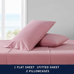Nautica - Twin Sheet Set, Lightweight & Breathable Cotton Percale Bedding Set with Matching Sham(s), Crisp & Cool Bedding Essentials, Oeko-Tex Certified (Penny Pinstripe Red, Twin)