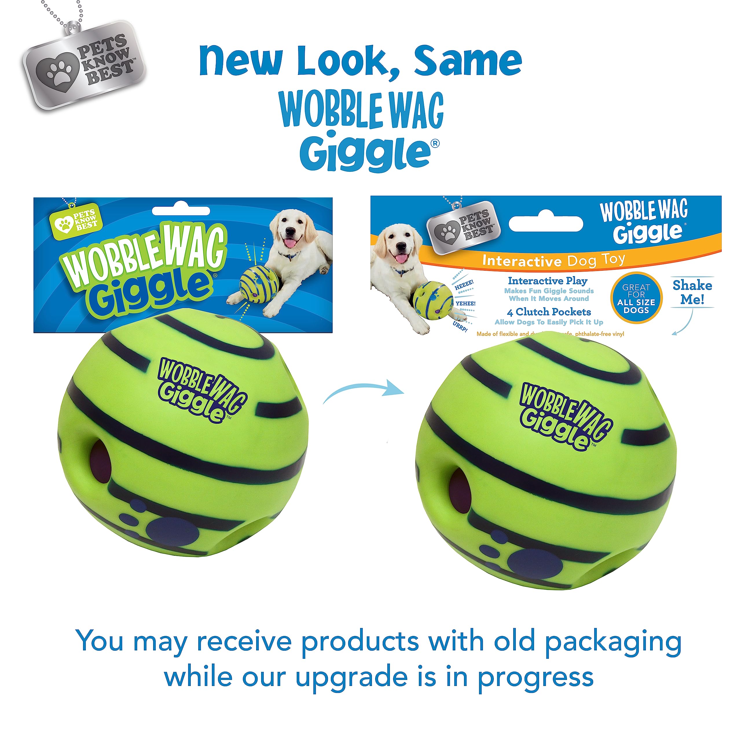 Wobble Wag Giggle Ball, Interactive Dog Toy, Fun Giggle Sounds When Rolled or Shaken, Pets Know Best, As Seen On TV