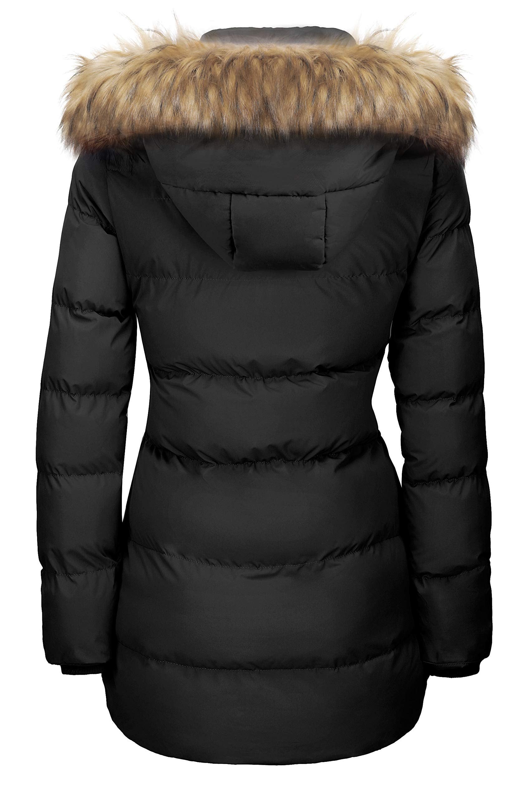 WenVen Women's Bulky Winter Thicken Jacket with Fur Trim Hood (Black,M)