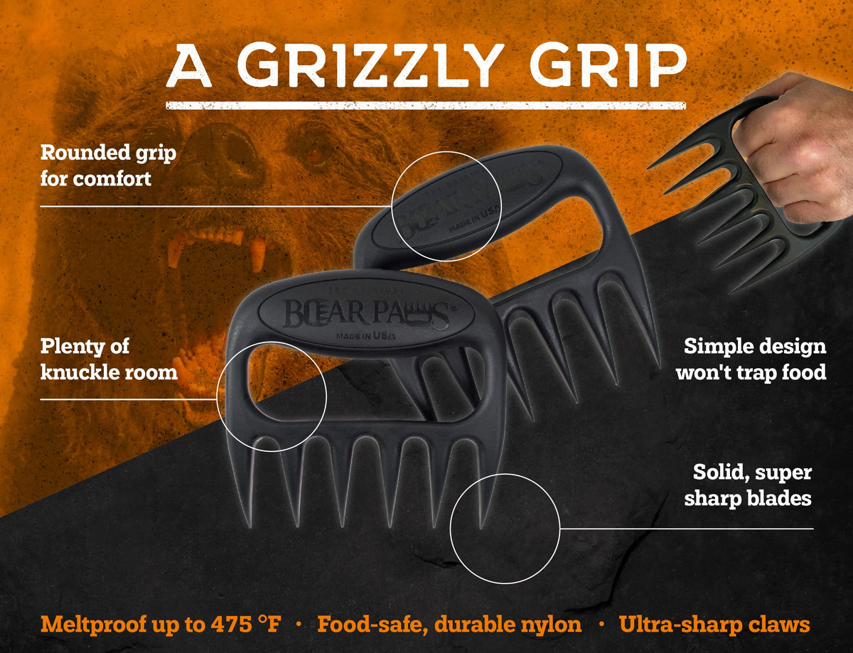 Bear Paws The Original Meat Shredder Claws - Made in The USA - Easily Lift, Handle, Shred, and Cut Meats - Ultra-Sharp Blades and Heat Resistant Nylon