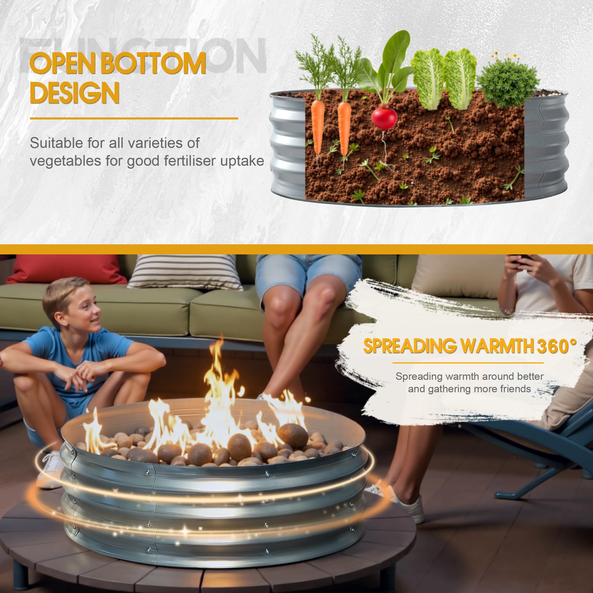 Flamaker 60 Inch Fire Pit Ring for Outside Wood Burning Smokeless Patio Round Galvanized Fire Pits Metal Fordable Outdoor Fireplaces for Camping, Backyard, Bonfire