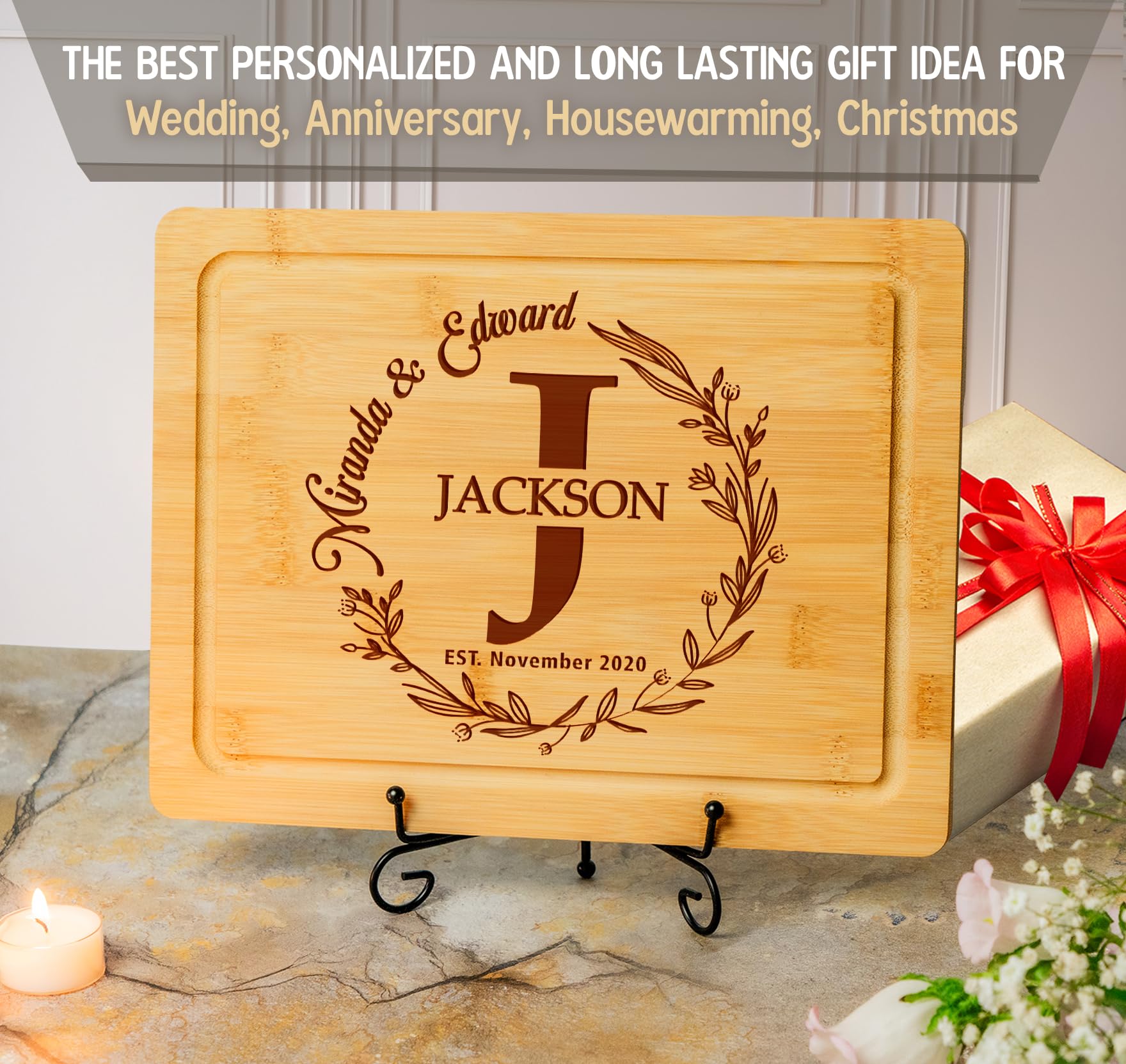 Silveroy Customized Love: Personalized Engraved Wood Cutting Boards for Couples - Ideal Gift for Weddings, Bridal Showers, Anniversaries, Christmas, Housewarming and Real Estate Closing