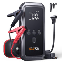 Portable Car Jump Starter with Air Compressor, YaberAuto 150PSI 4500A Car Battery Jump Starter (9.0 Gas/8.0L Diesel), 12V Jump Box Car Battery Jumper Starter with Large LCD Display, Lights