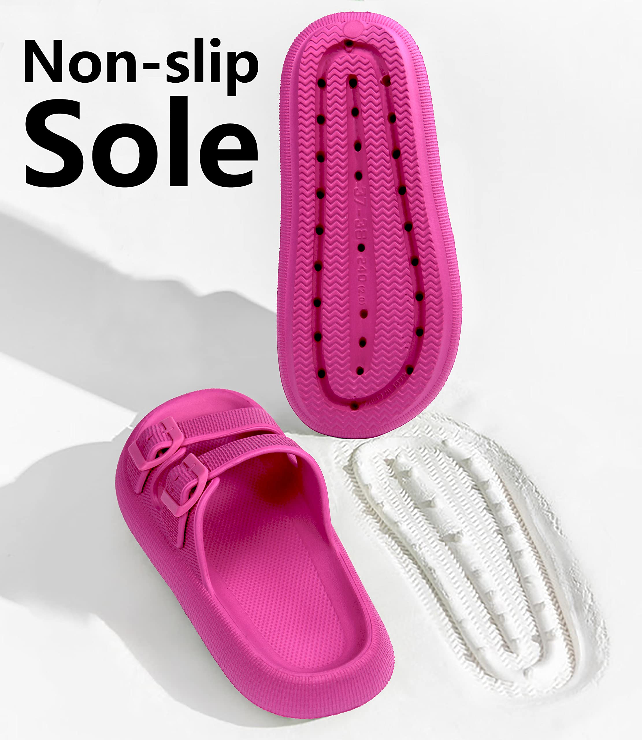 Weweya Slippers for Women Pillow Slippers Cushioned Slides Sandals Extremely Comfy Hot Pink Women Size 9.5 10 10.5