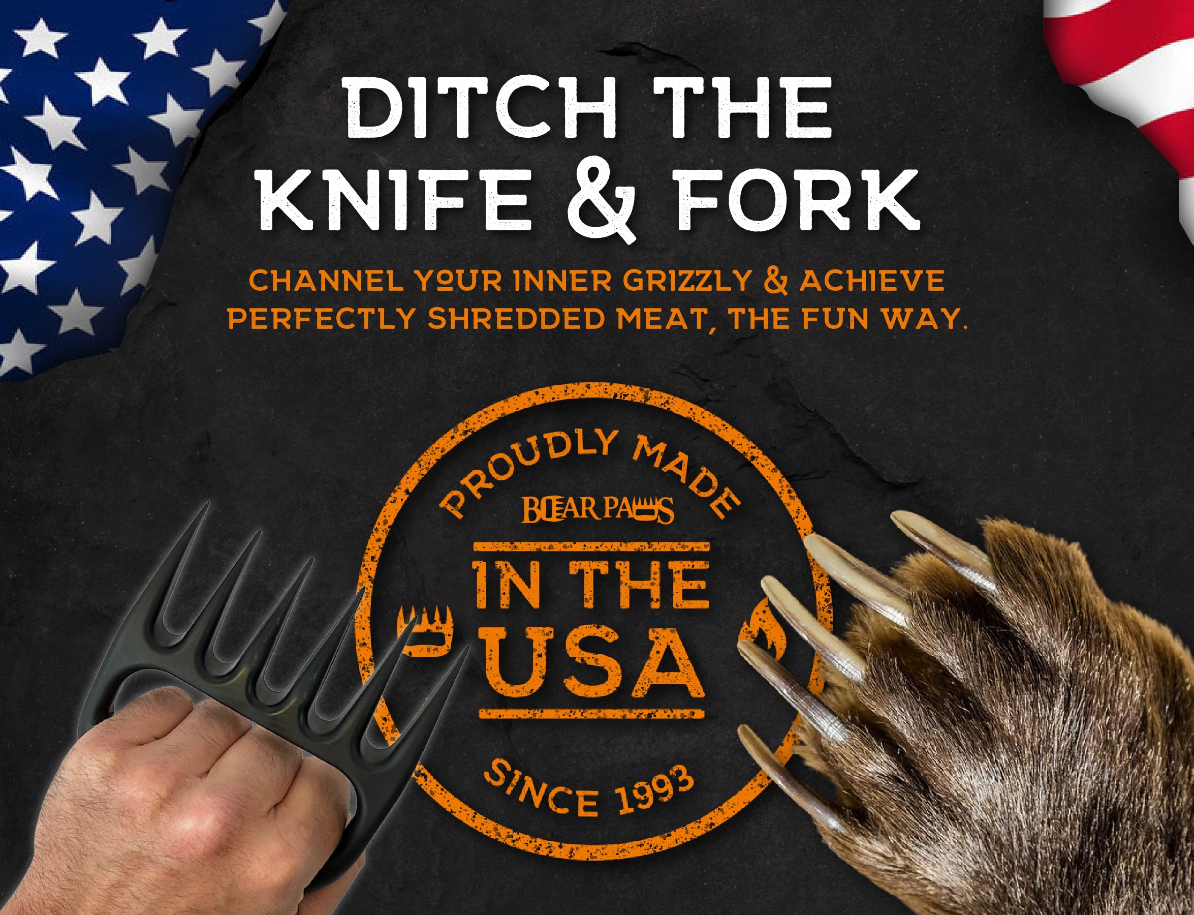 Bear Paws The Original Meat Shredder Claws - Made in The USA - Easily Lift, Handle, Shred, and Cut Meats - Ultra-Sharp Blades and Heat Resistant Nylon