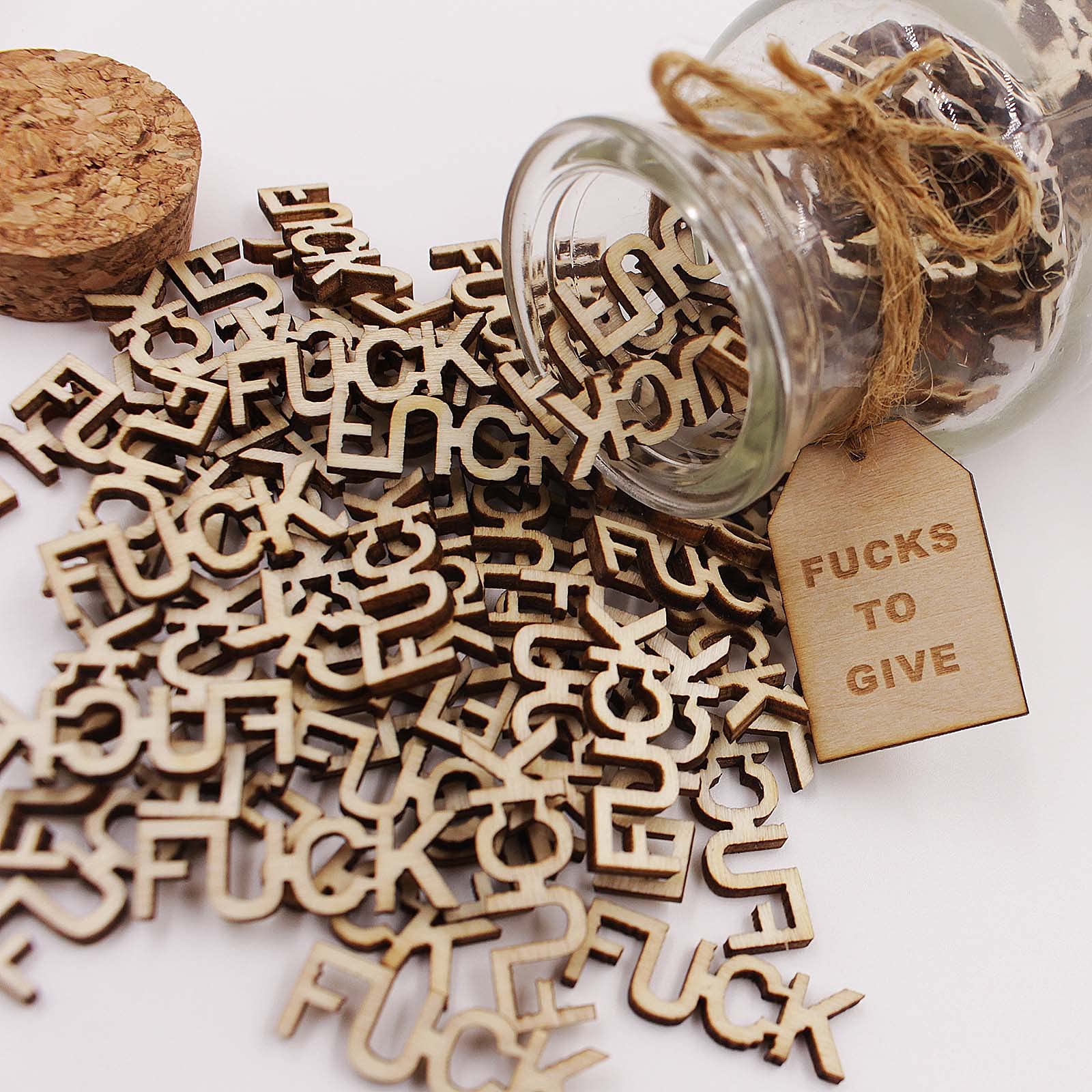 Jar of Fucks（5oz）Gift Jar,Fucks to Give,Fuck Wooden Cutout Letter Piece Bad Mood Vent Spoof Birthday Day,Holiday, Gift to Friend,Funny Gift,Valentines Day.