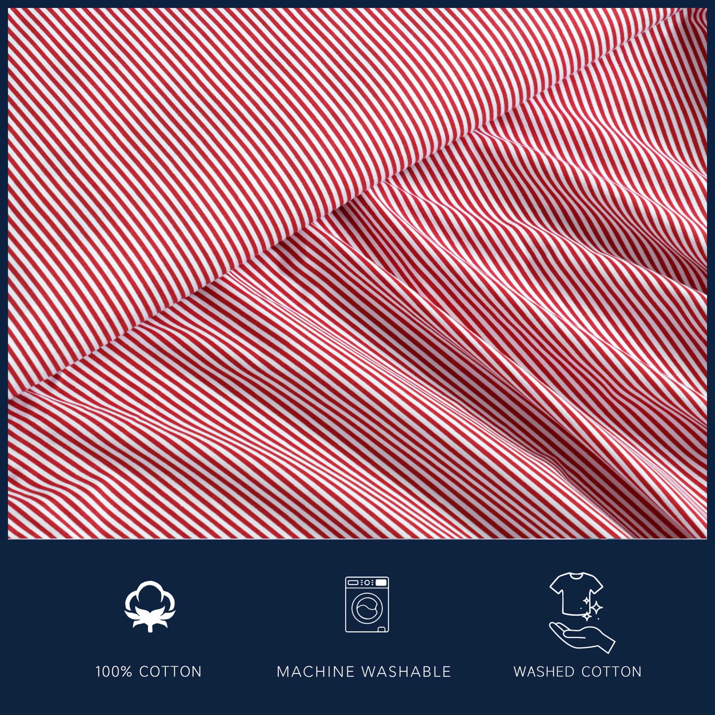 Nautica - Twin Sheet Set, Lightweight & Breathable Cotton Percale Bedding Set with Matching Sham(s), Crisp & Cool Bedding Essentials, Oeko-Tex Certified (Penny Pinstripe Red, Twin)