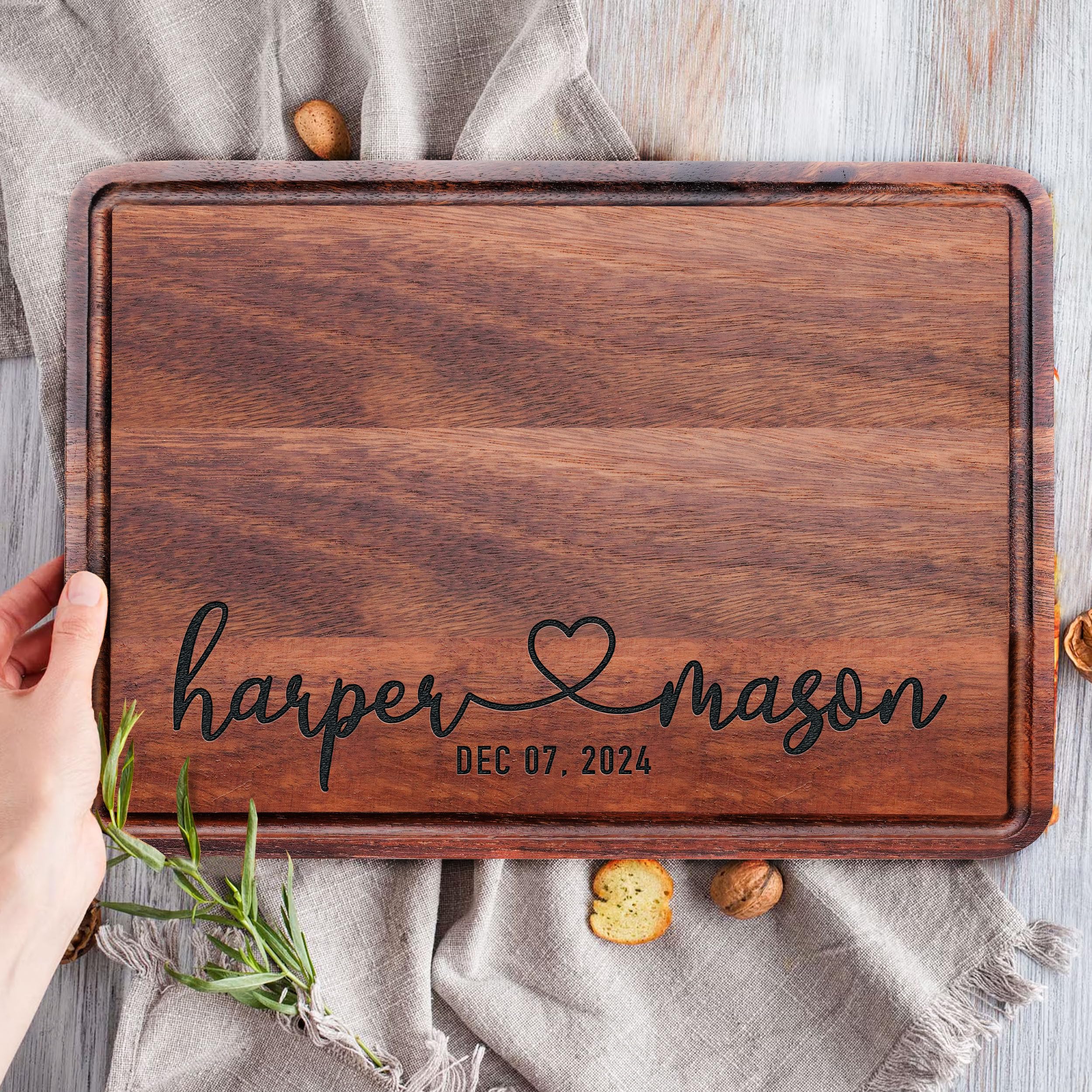 Personalized Engraved Cutting Board for Couples, Custom Couples Gift Ideas for Christmas Wedding Anniversary Engagement Housewarming, Anniversary Gifts for Men Women Parents, Wedding Gifts for Couples