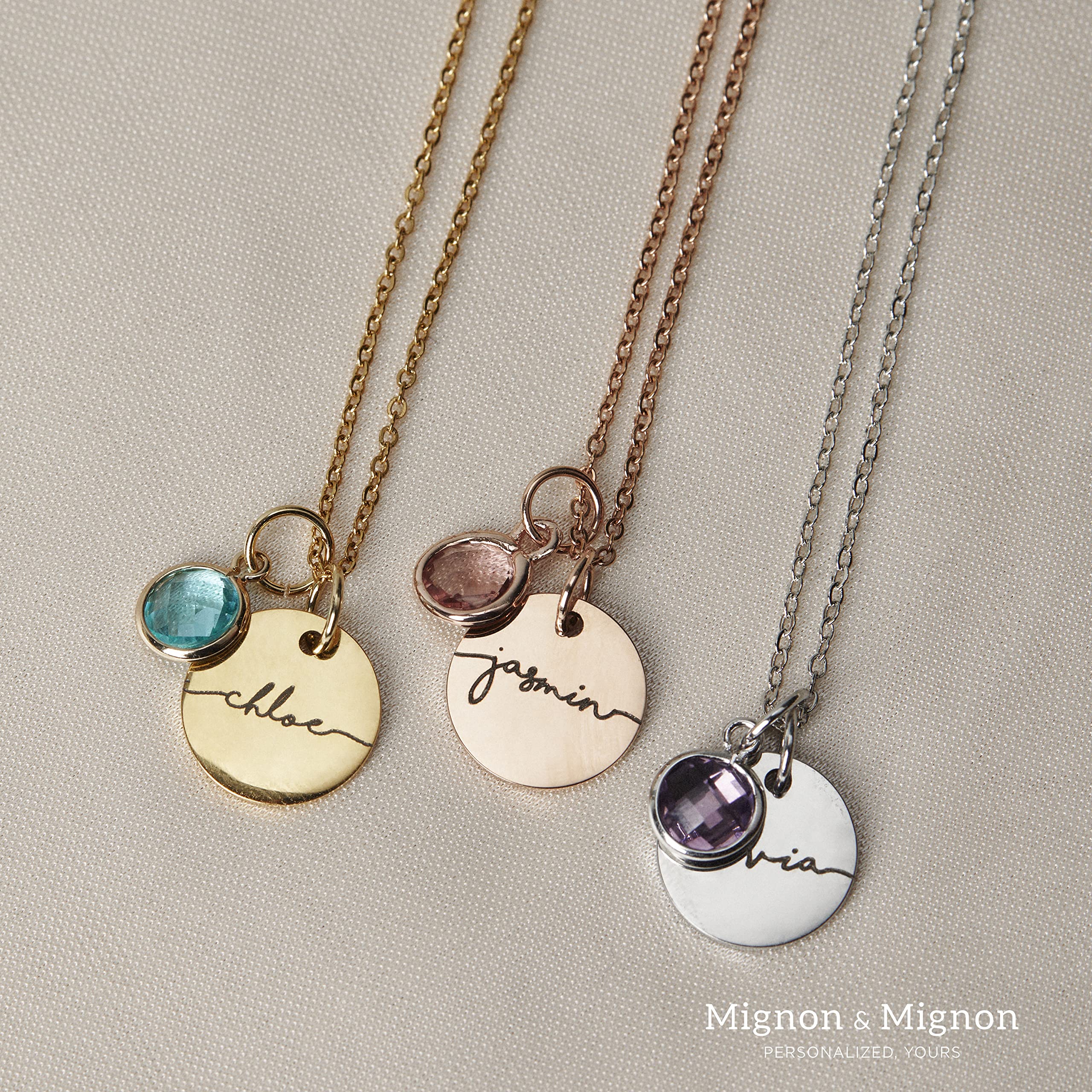 Birthstone Name Necklace Personalized Jewelry for Women Christmas Gifts for Mom Gold Plated Pendant Charm, Custom Jewelry Grandma Gift Birthday Personalized Gifts for New Moms -CN-BS-SH